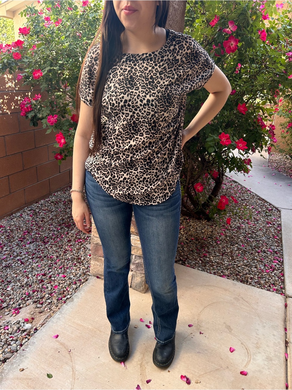 Buffalo David Bitton Leopard Print Short Sleeve Top - Beige/Black